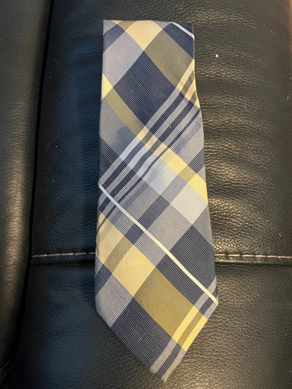 Men's Michael Kors Plaid Silk Tie in Navy, Yellow, and Gray